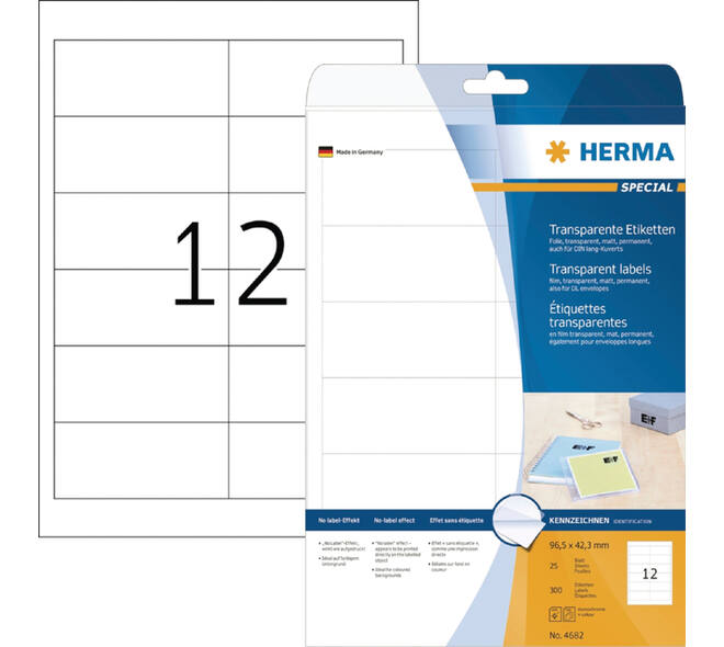 Etiket HERMA 4682 96.5x42.3mm folie transparant 300 stuks