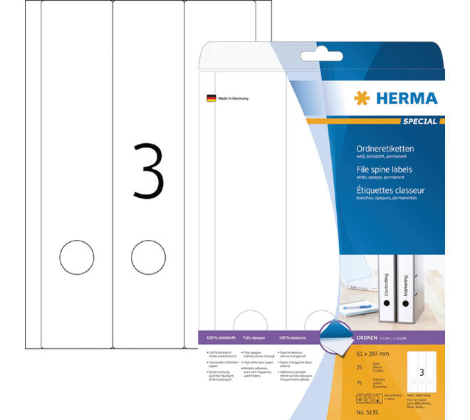 Rugetiket HERMA 5135 breed/ lang 61x297mm zelfklevend wit