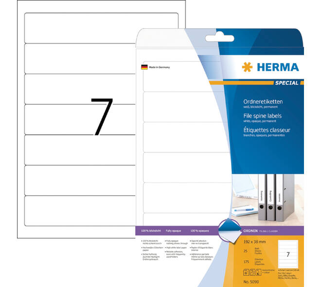 Rugetiket HERMA 5090 smal 38x192mm zelfklevend wit
