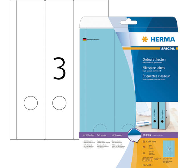 Rugetiket HERMA 5138 breed/lang 61x297mm zelfklevend blauw