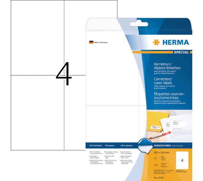 Etiket HERMA 4229 105x148mm A6 correctie wit 100 stuks