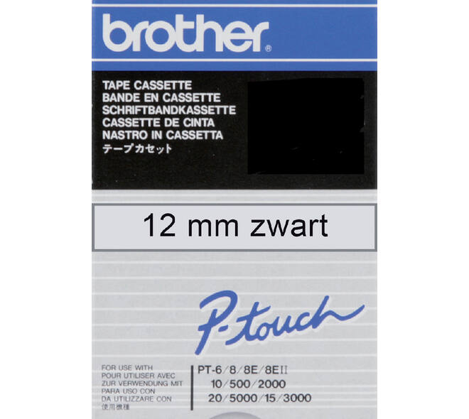 Labeltape Brother P-touch TC-101 standaard 12mm zwart op transparant