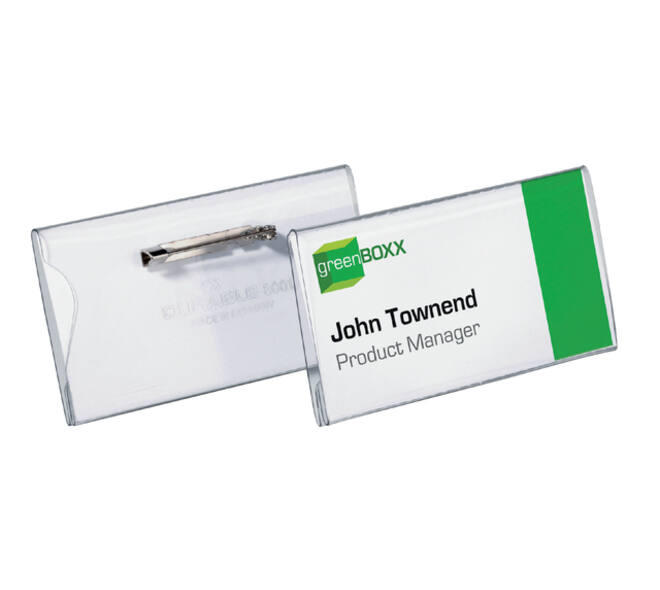 Badge Durable 8001 met speld en klemrand 40x75mm