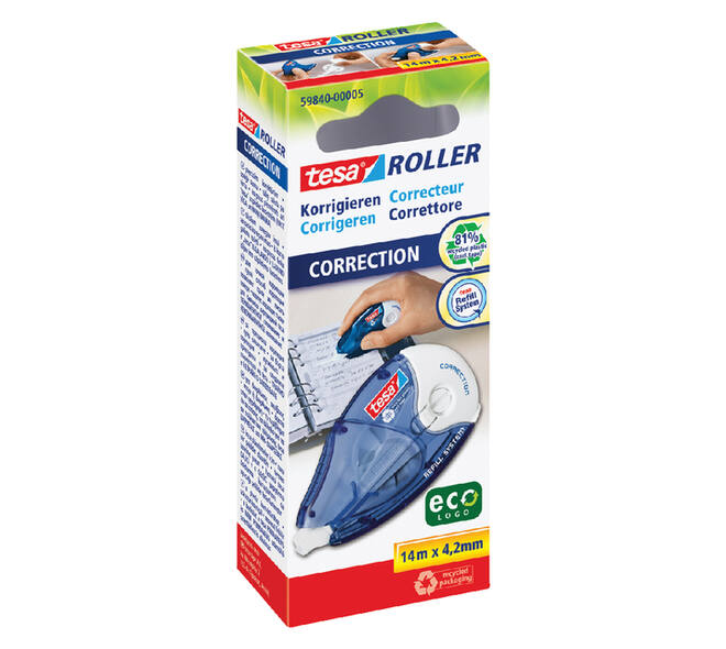 Correctietape tesa® ecoLogo® 4,2mmx14m navulbaar hangdoosje