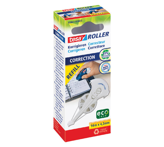 Correctietape navulling tesa® ecoLogo® 14mx4,2mm hangdoosje