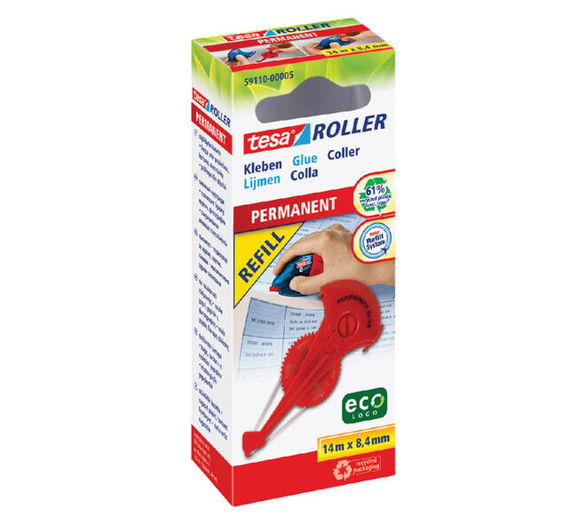 Lijmroller tesa® ecoLogo® permanent navulling in hangdoosje