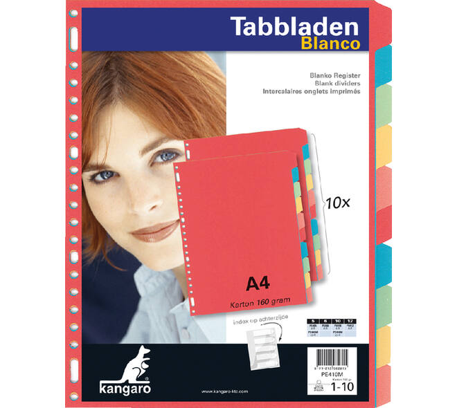 Tabbladen Kangaro 23-gaats PE410M 10-delig assorti karton
