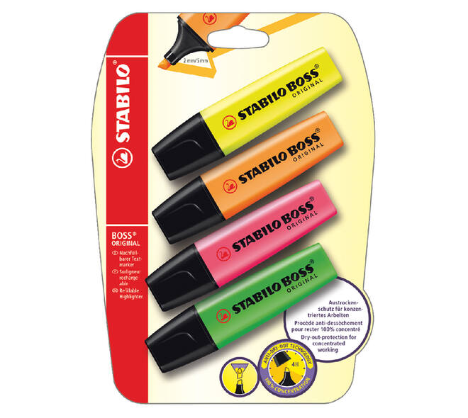 Markeerstift STABILO BOSS Original 70/4 assorti blister à 4 stuks