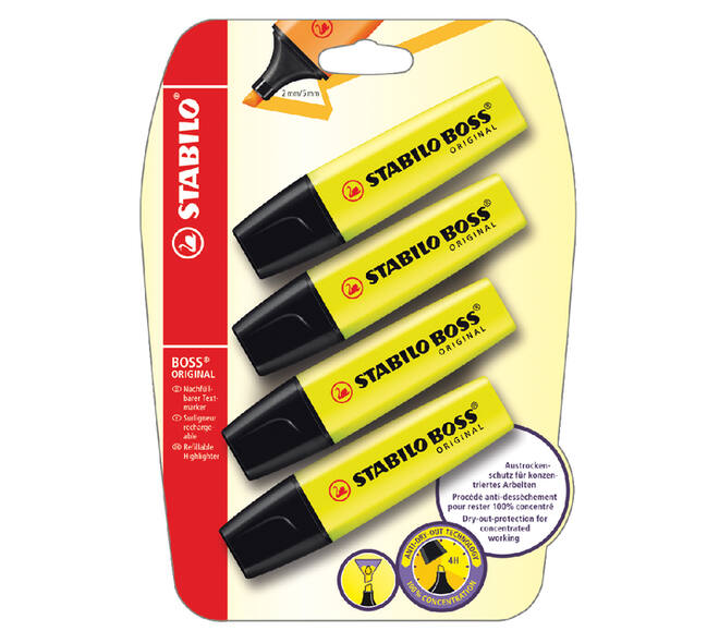 Markeerstift STABILO BOSS Original 70/24 geel blister à 4 stuks