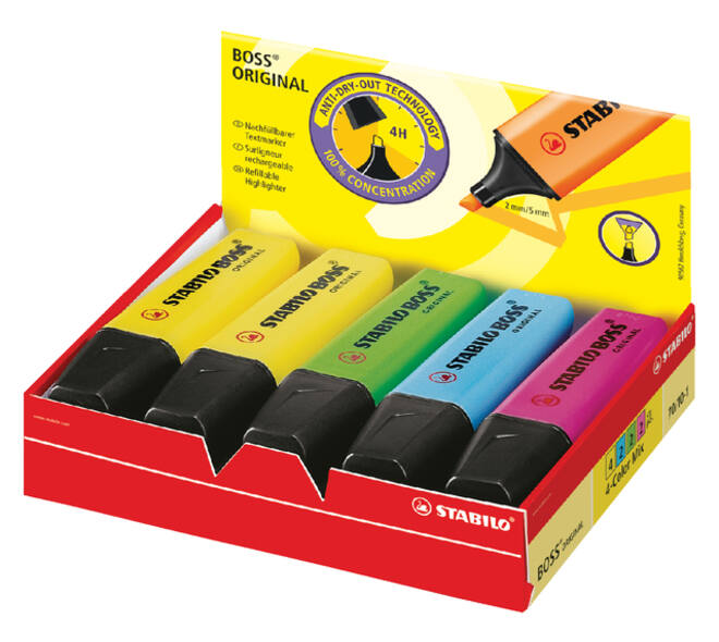 Markeerstift STABILO BOSS Original 70/10 4 kleuren assorti 10 stuks