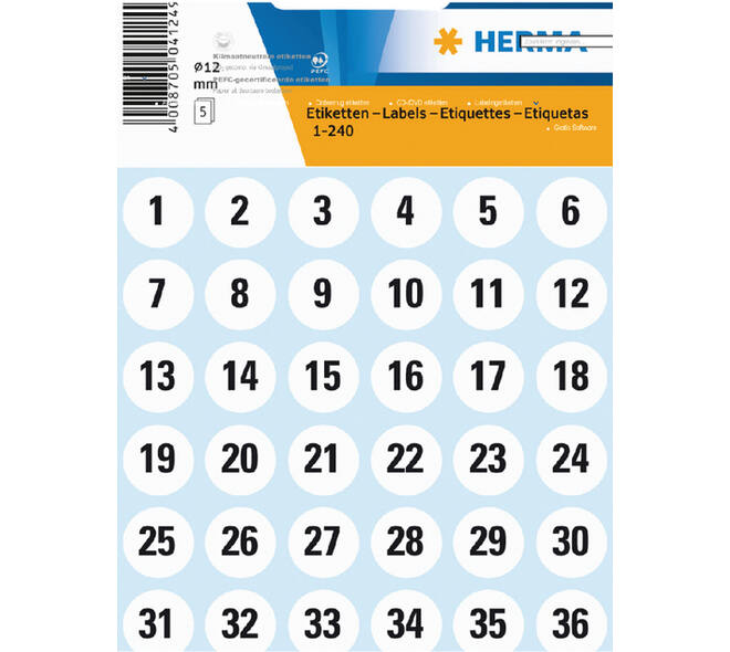 Etiket HERMA 4124 12mm getallen 1-240 240 stuks