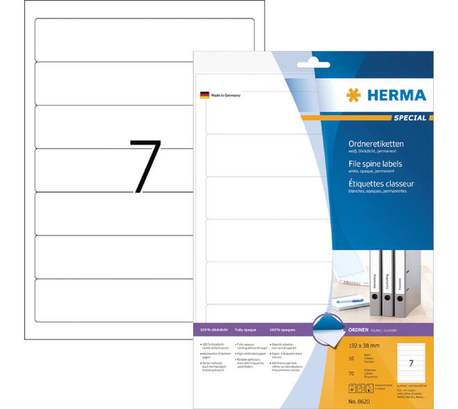 Rugetiket HERMA 8620 smal 38x192mm zelfklevend wit