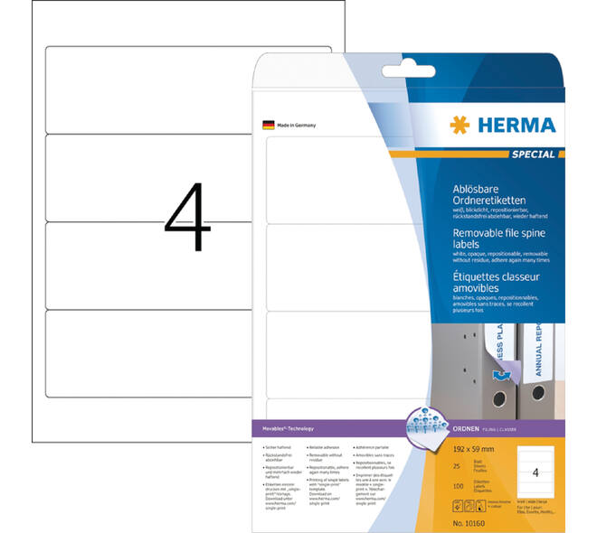 Rugetiket HERMA 101600 breed 59x192mm verwijderbaar wit
