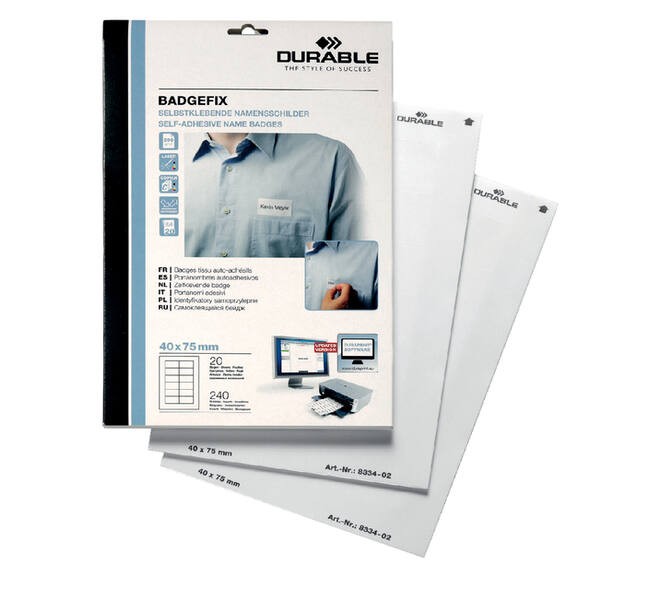 Naambadge etiket Durable 8334 40x75mm zelfklevend wit 240 stuks