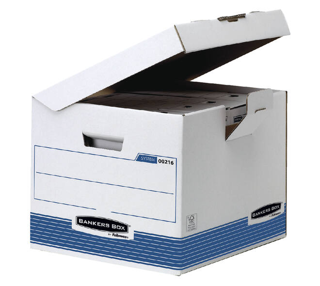 Archiefdoos Bankers Box System flip top kubus wit blauw