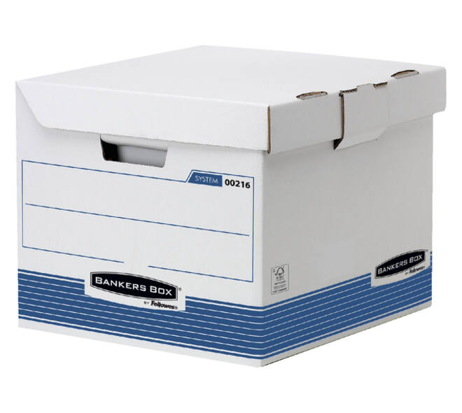 Archiefdoos Bankers Box System flip top kubus wit blauw