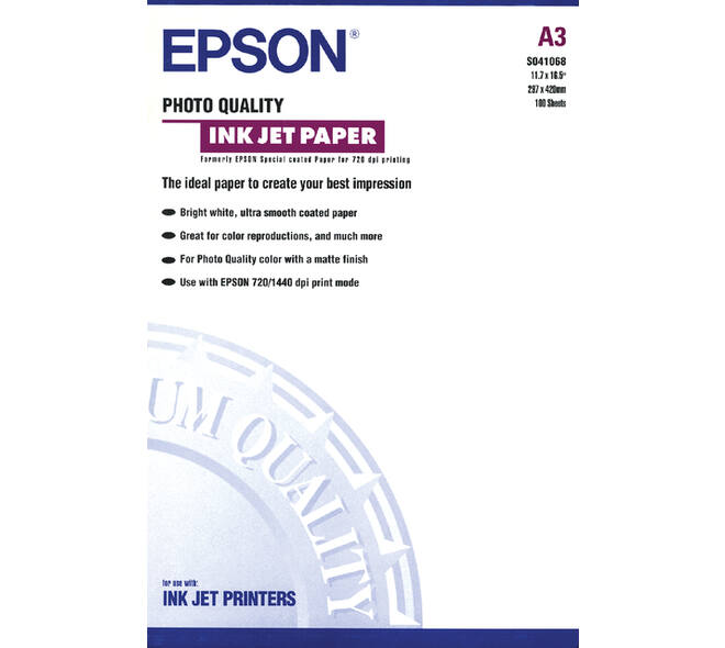 Inkjetpapier Epson S041068 A3 mat 105gr 100 vel
