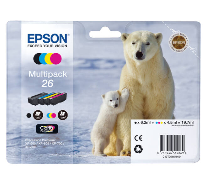 Inktcartridge Epson 26 T2616 zwart + 3 kleuren