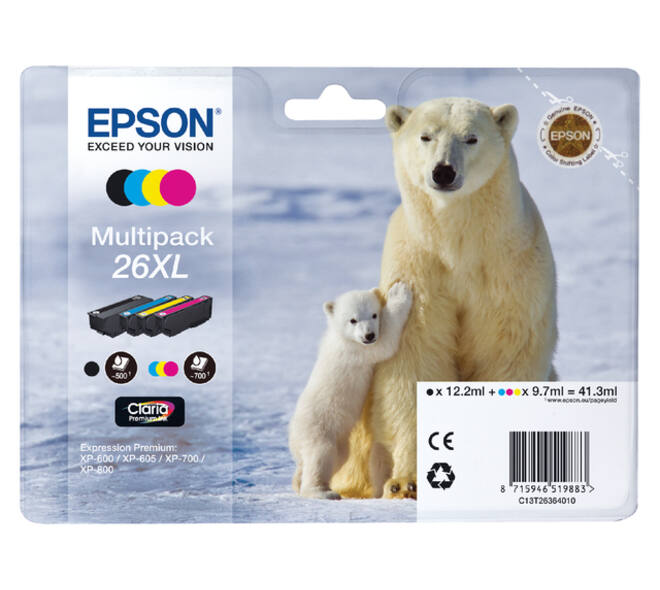 Inktcartridge Epson 26XL T2636 zwart + 3 kleuren