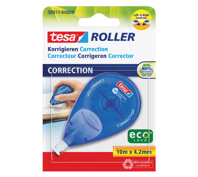 Correctietape tesa® ecoLogo® rechts & linkshandig 10mx4,2mm blister