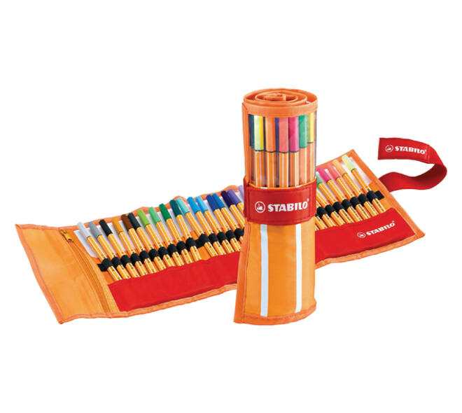 Fineliner STABILO point 88/30 rollerset oranje/rood fijn assorti 30st
