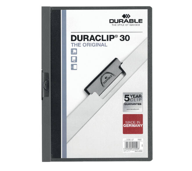 Klemmap Durable Duraclip A4 3mm 30 vellen antraciet/grijs