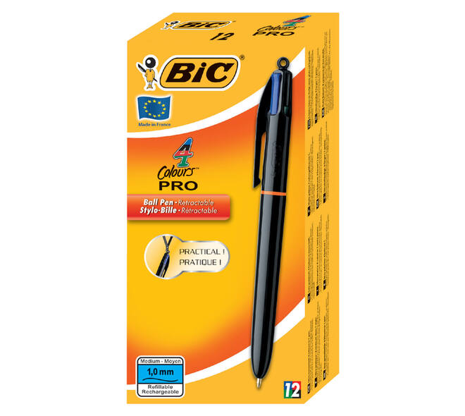 Balpen Bic 4kleuren Pro met ring medium zwart