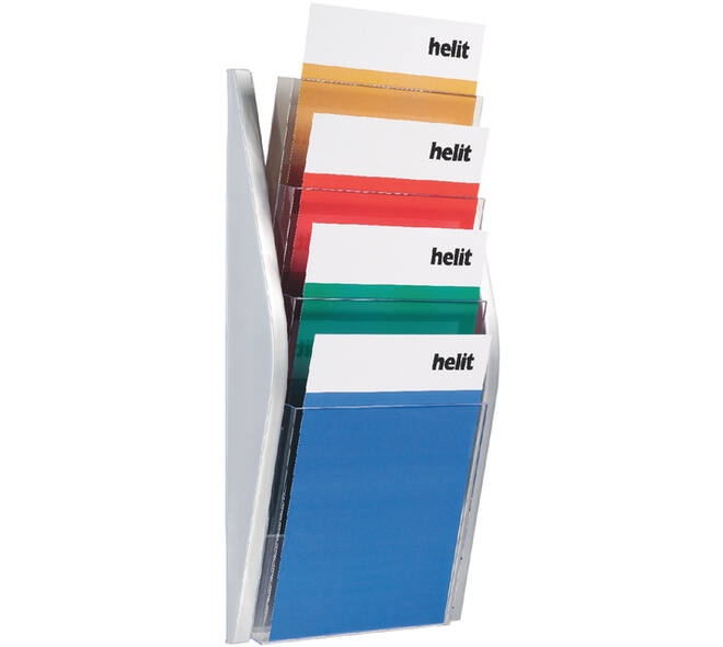 Folderhouder Helit wand 4x A4 zilver