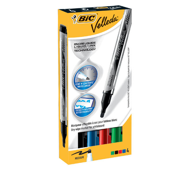 Whiteboardmarker Bic Velleda liquid rond medium assorti 4 stuks