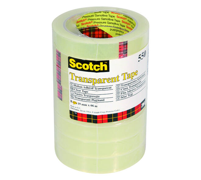 Plakband Scotch 550 19mmx66m transparant 8 rollen