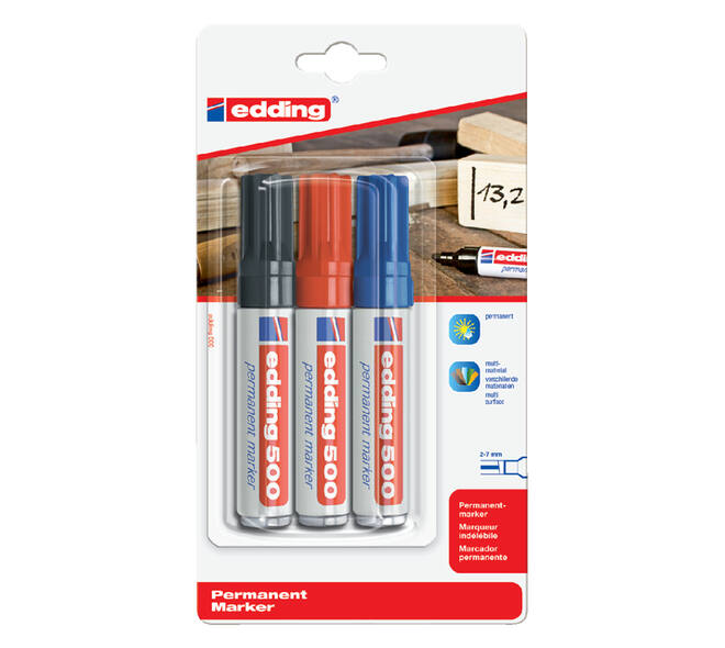 Viltstift edding 500 schuin assorti 2-7mm blister à 3 stuks