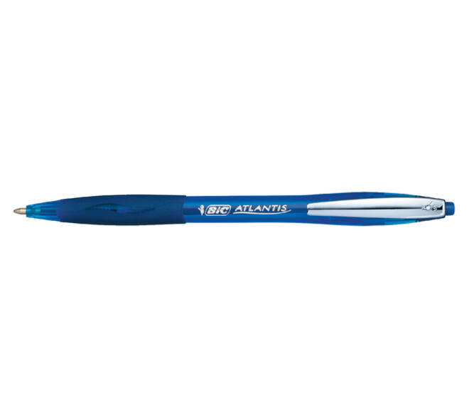 Balpen Bic Atlantis soft metalen clip clic medium blauw