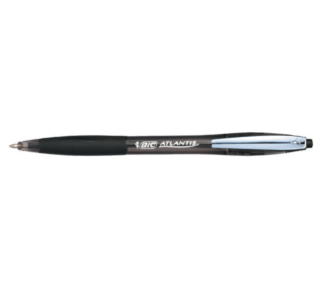 Balpen Bic Atlantis soft metalen clip clic medium zwart