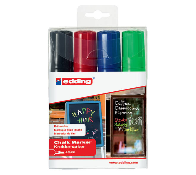 Krijtstift edding 4090 window schuin 4-15mm assorti etui à 4 stuks