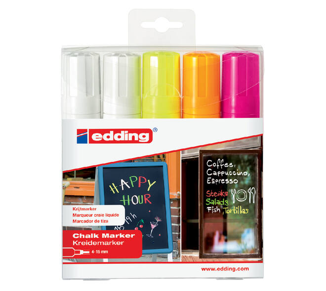 Krijtstift edding 4090 window schuin 4-15mm assorti etui à 5 stuks