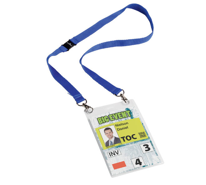Badge Durable voor evenementen A6 met koord blauw 10 stuks