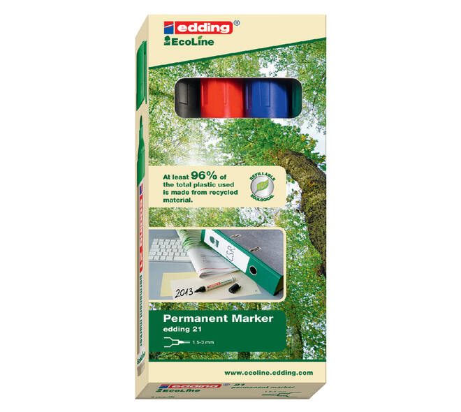 Viltstift edding 21 EcoLine rond assorti 1.5-3mm doos à 4st