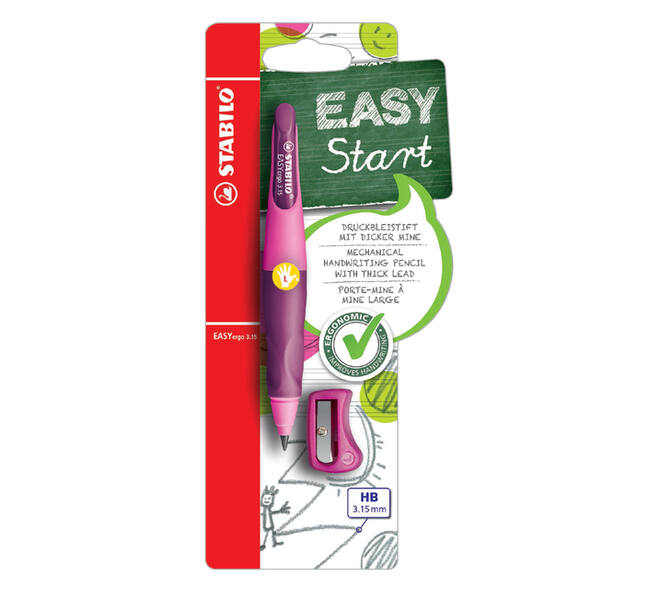 Vulpotlood STABILO Easyergo HB 3.15mm links roze/lila slijper blister