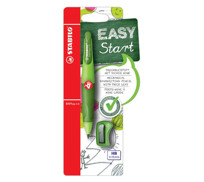 VVulpotlood STABILO Easyergo HB 3.15mm rechts gn/dgn + slijper blister