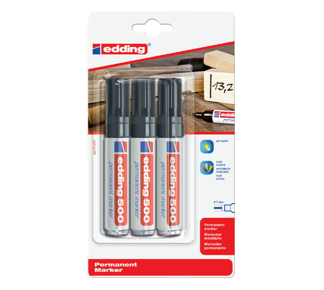 Viltstift edding 500 schuin 2-7mm zwart blister à 3 stuks
