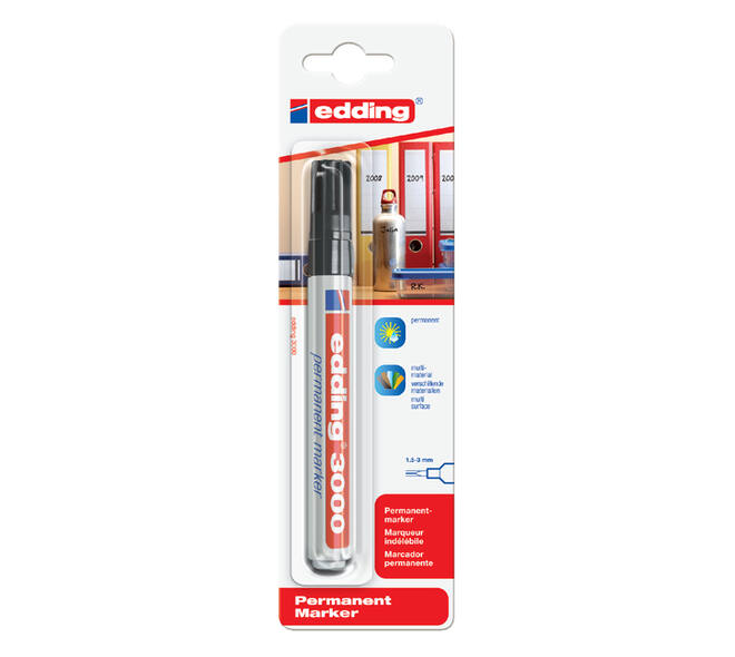 Viltstift edding 3000 rond 1.5-3mm zwart blister à 1 stuk
