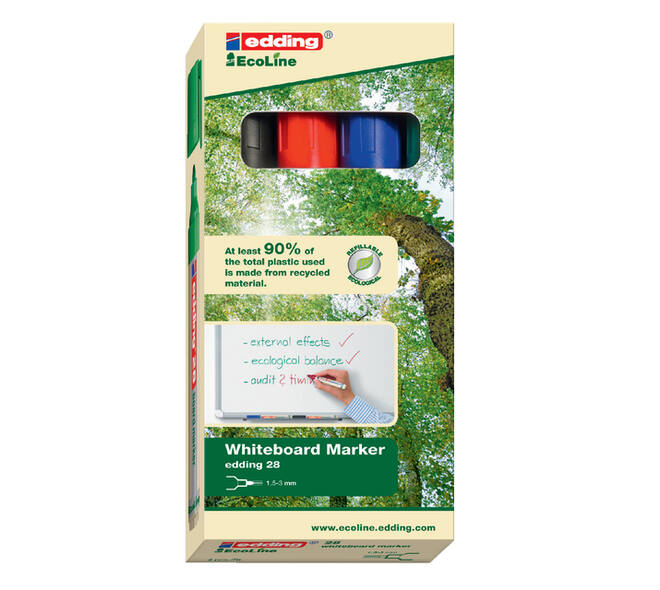Whiteboardmarker edding 28 EcoLine rond 1.5-3mm assorti set à 4 stuks