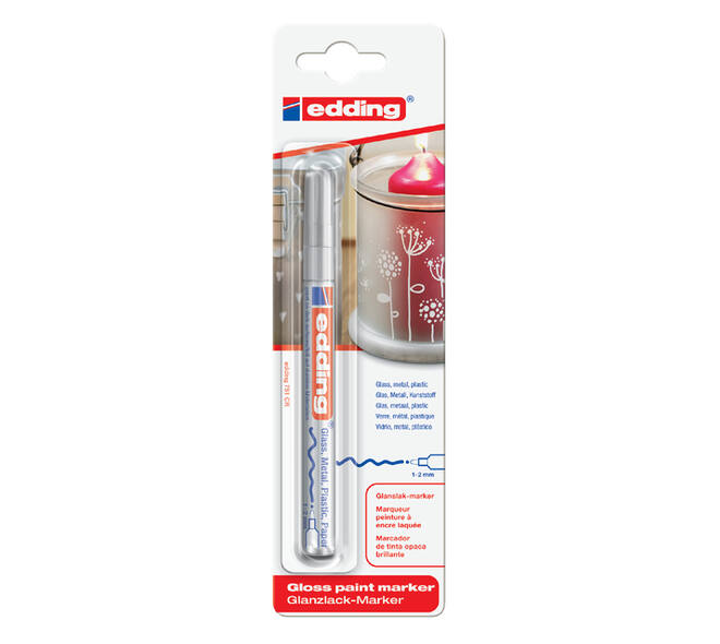 Paintmarker edding 751 op oliebasis 1-2mm zilver blister à 1 stuk