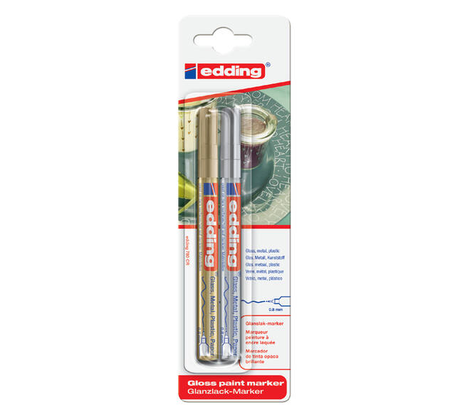 Paintmarker edding 780 op oliebasis 0.8mm goud en zilver blister à 2st