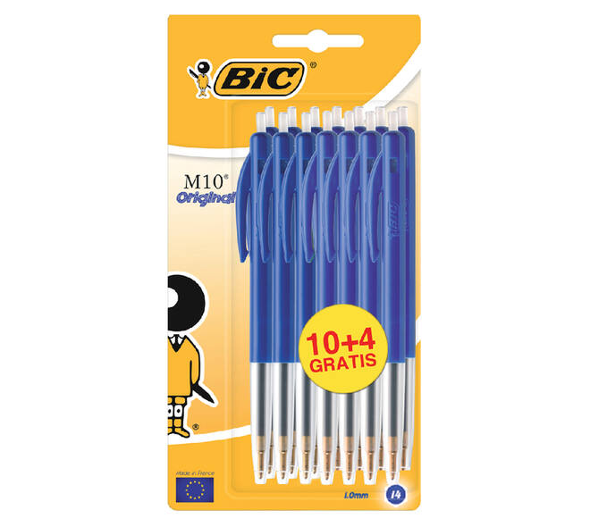 Balpen Bic M10 medium blauw blister à 10+4 gratis