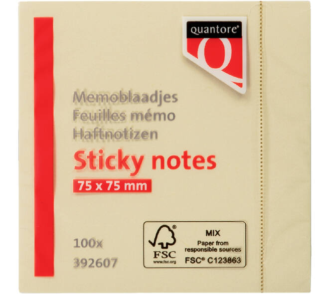 Memoblok Quantore 76x76mm geel 100 vel