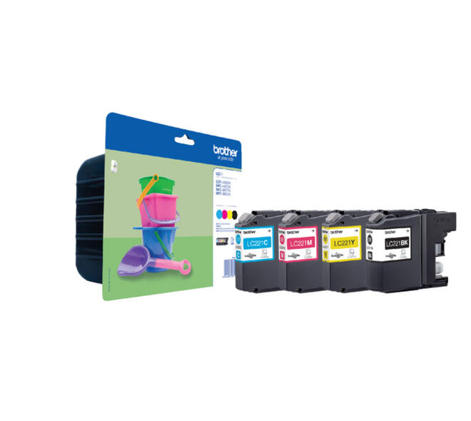 Inktcartridge Brother LC-221VALBP zwart + 3 kleuren
