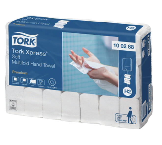 Handdoek Tork H2 Xpress Premium multifold 2-laags 212x340mm 21x110 vel wit 100288
