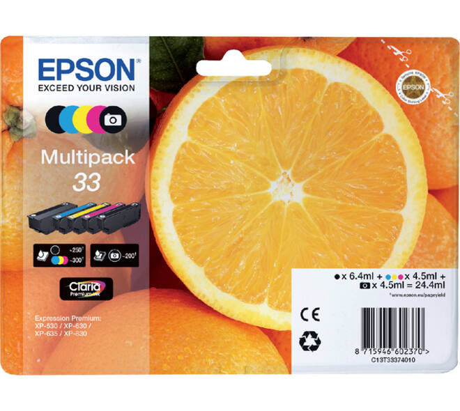 Inktcartridge Epson 33 T3337 2x zwart + 3 kleuren