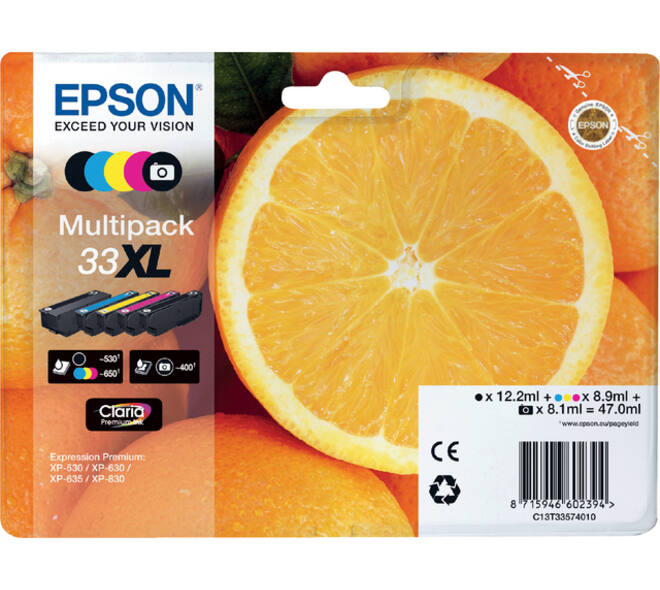 Inktcartridge Epson 33XL T3357 2x zwart + 3 kleuren